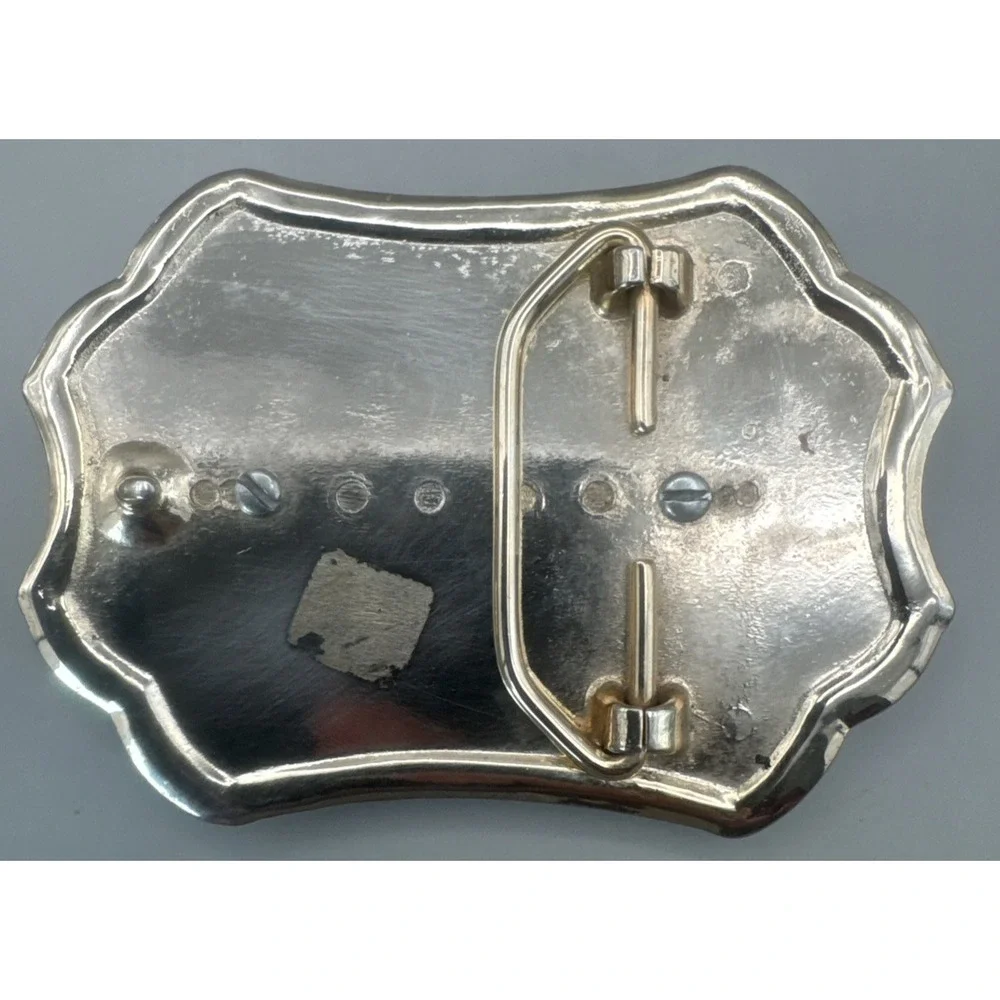 Vintage Western Agate Cabochon Engraved Floral Cowboy Belt Buckle Gold Toned